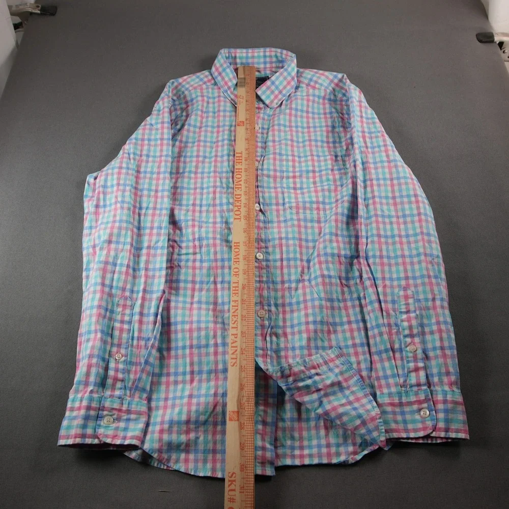 Vineyard Vines Classic Fit Murray Gingham Stretch Men Shirt M Pink Work Bissness